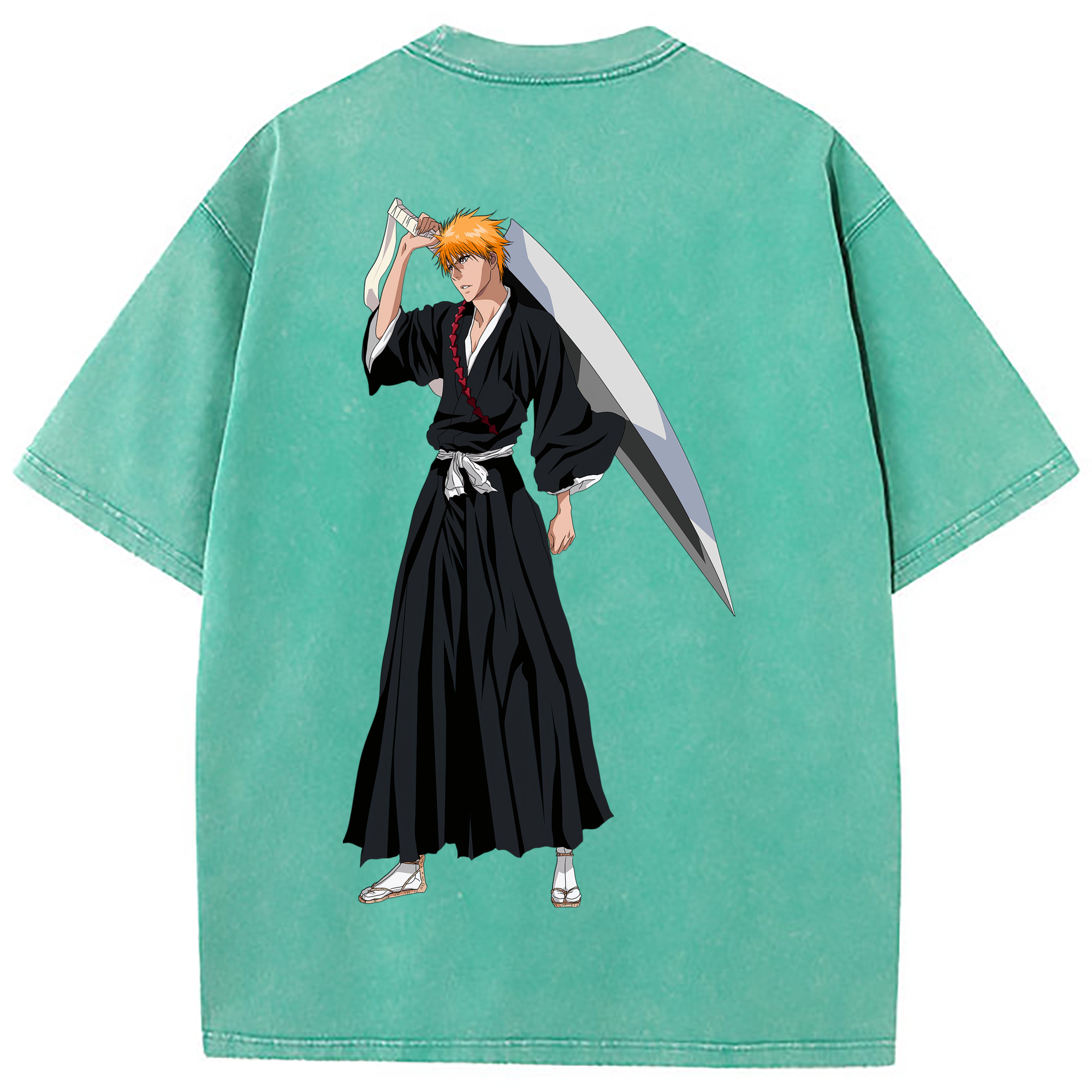 （画像用） ブリーチ 黒崎一護（くろさき いちご）BLEACH Kurosaki Ichigo 綿100% ヴィンテージ風 半袖Tシャツ（背面プリント）